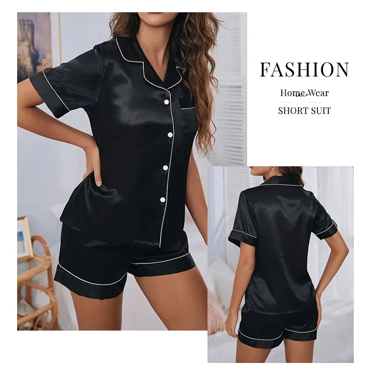 Women Silk Satin Pajamas Set Two-pieces
