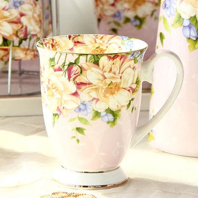 300ML, bone china ceramic coffee mug, tazas cafe floral painting, present creative ceramic tea cup, vintage tea ceremony