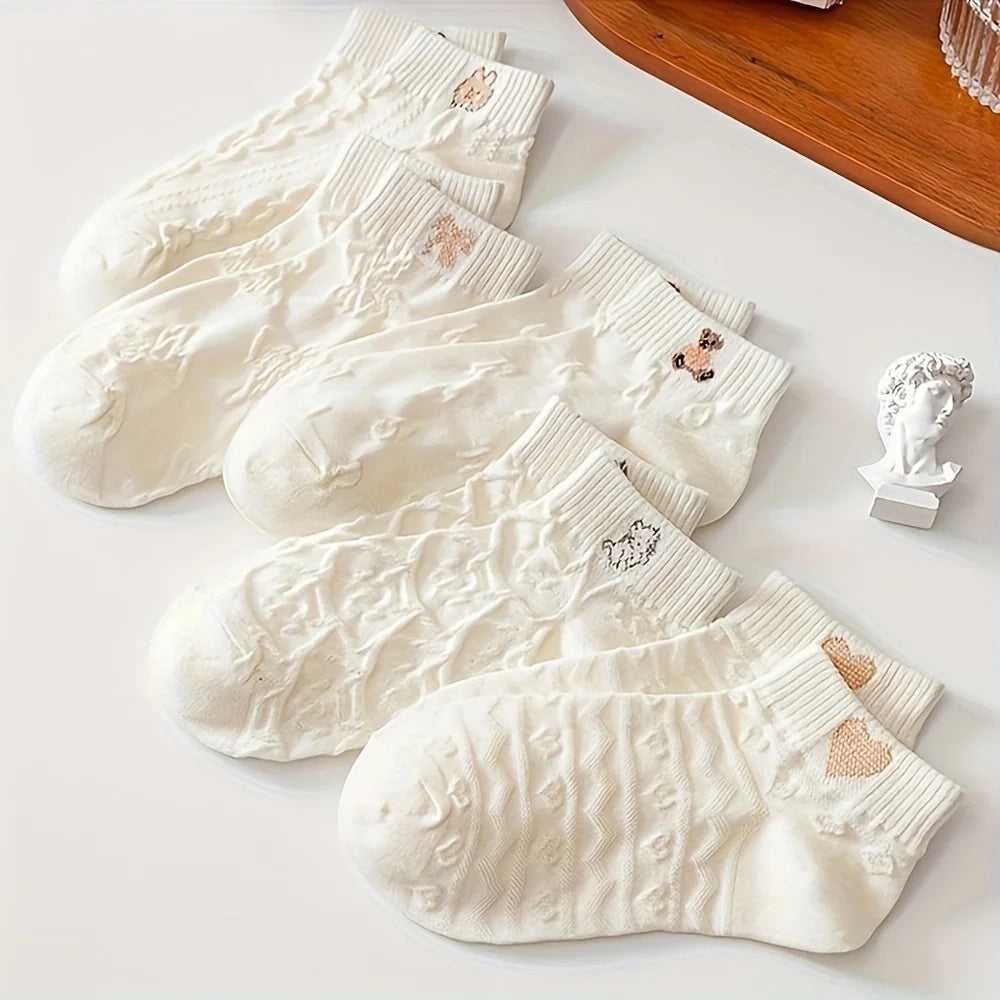 5/10/20 Pairs Women Cartoon Teddy Bear Ankle Socks