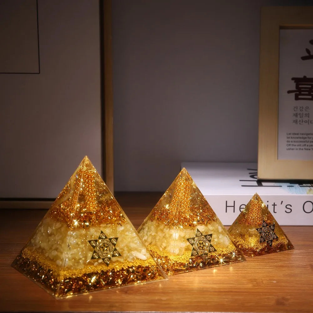 5/6/8/10cm Crystal Citrine Pyramid Resin Handmade Gifts Prosperity Attraction Crystal Home Decor