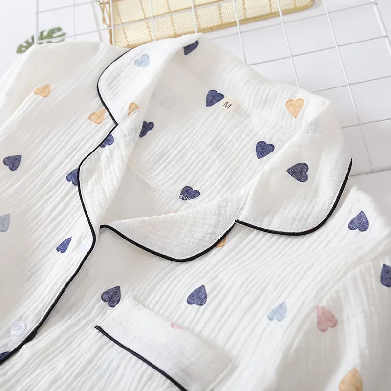 Women heart shape cotton short sleeve pajamas set