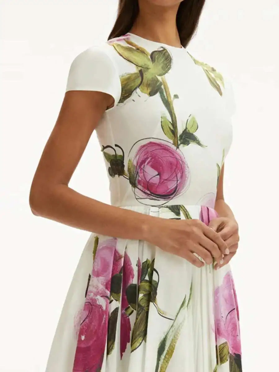 Women Summer O Neck Short Sleeve High Waist