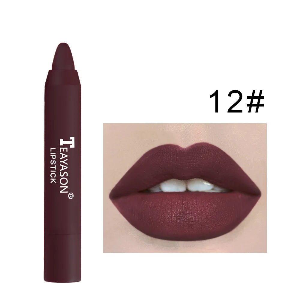 12 Colors Velvet Matte Lipstick Pen Waterproof Lasting Nude Crayon