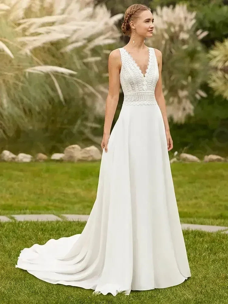 Beach Wedding Dress 2024 - Boho Lace Backless Gown Customizable