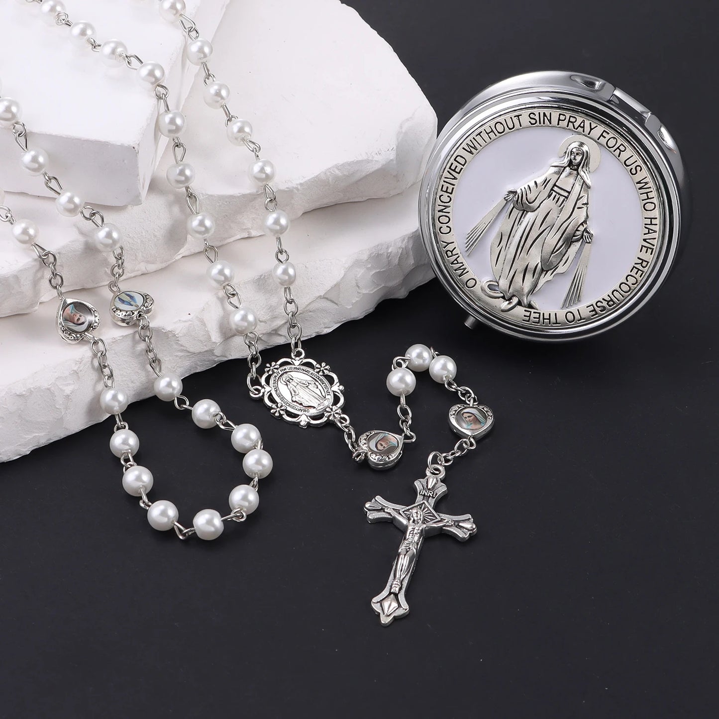Catholic Rosary Box Necklace Prayer Beads