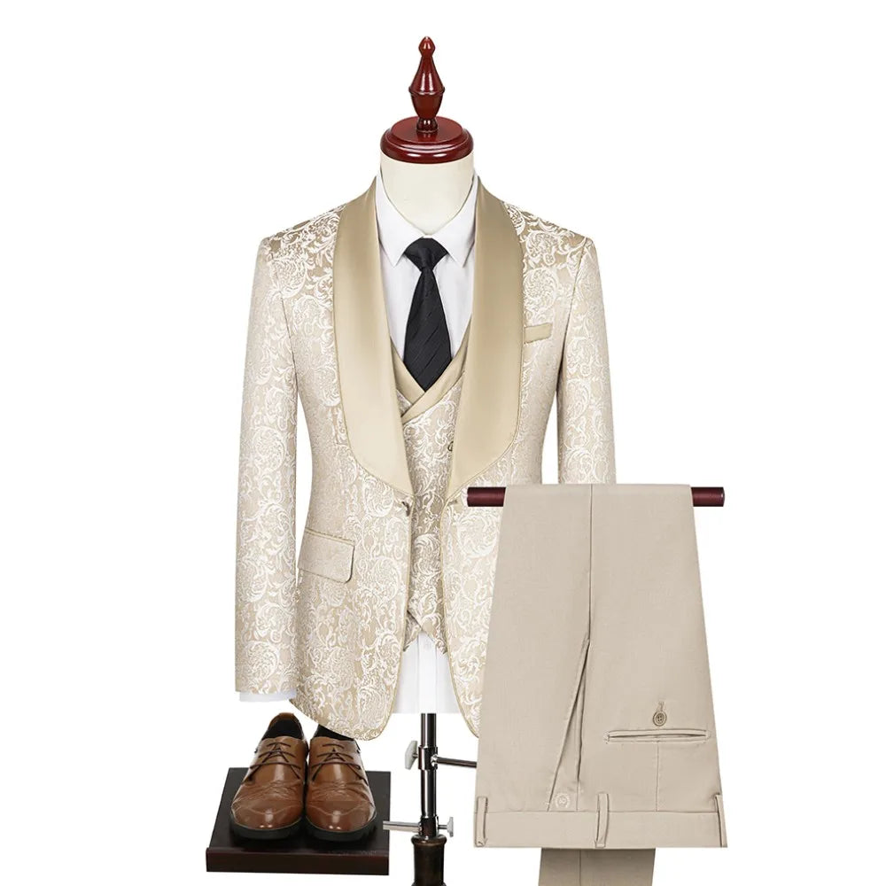 Elegant Format Jacquard Men's Slim Suit Single Breasted
