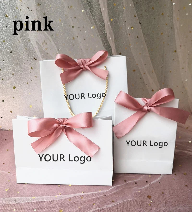 10 Pcs Custom Logo Gift Bag Packaging Box For Small Businesses Valentines Day Paper Bag Favors Boxes Wedding Birthday Flower