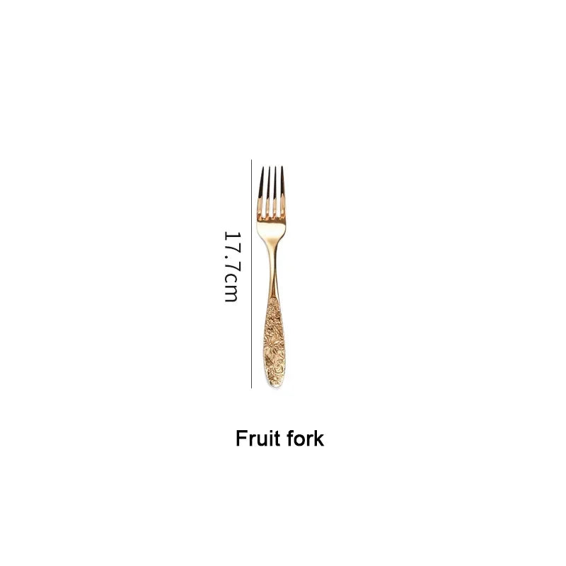 1/3Pieces Gold Cutlery Set Stainless Steel Vintage Western Dinnerware Luxury Tableware Engraving Forks Knive Spoons Sliverware