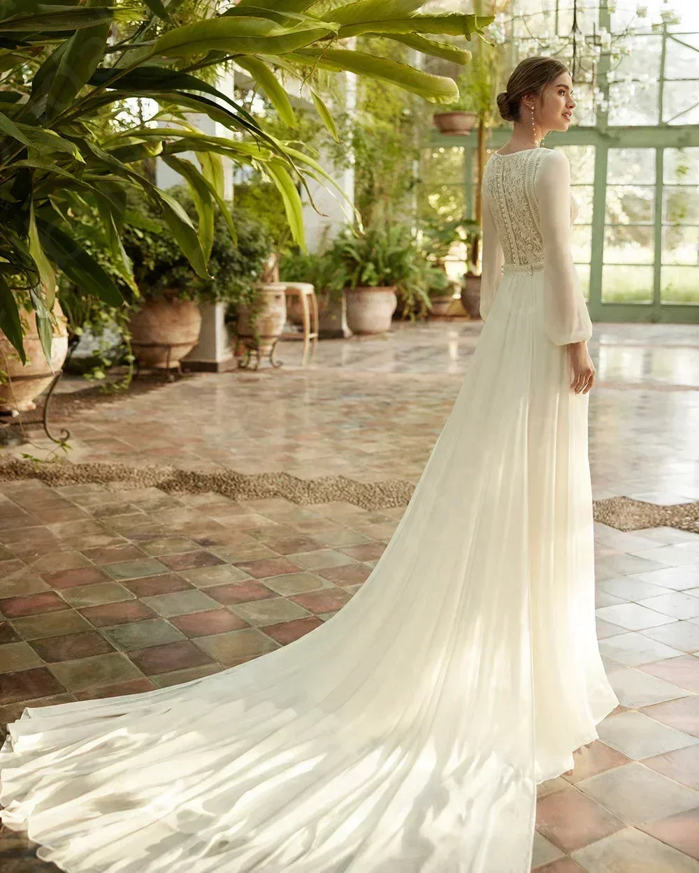 Boho Beach Wedding Dress - Long Sleeve Lace Gown Customizable