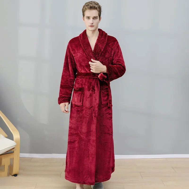 Unisex Autumn/Winter Warm Long Coral Velvet Thick Couple Bath Bathrobes