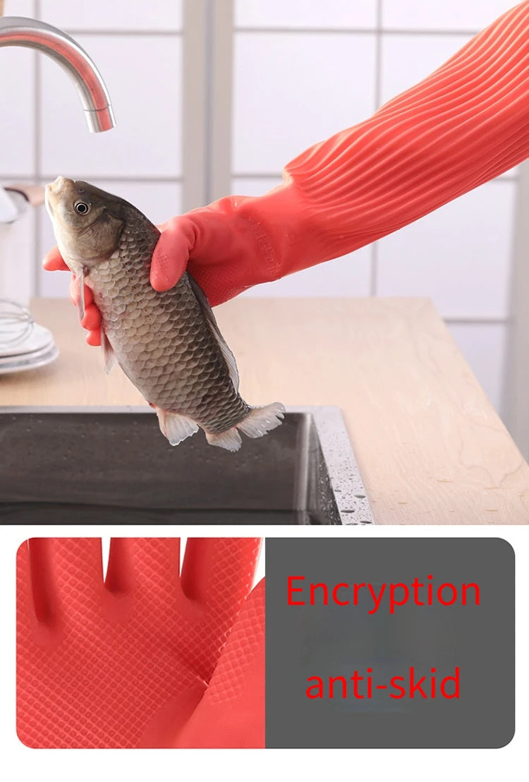 1Pair Lengthen Dishwashing Cleaning Silicone Gloves