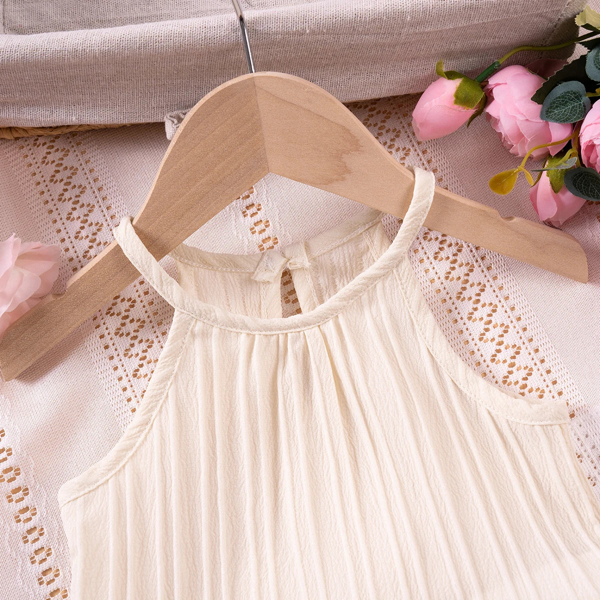 Summer Fashion Sleeveless Ruffle Tank Top & Shorts Solid Two-Piece Outfit Toddler Girl Set