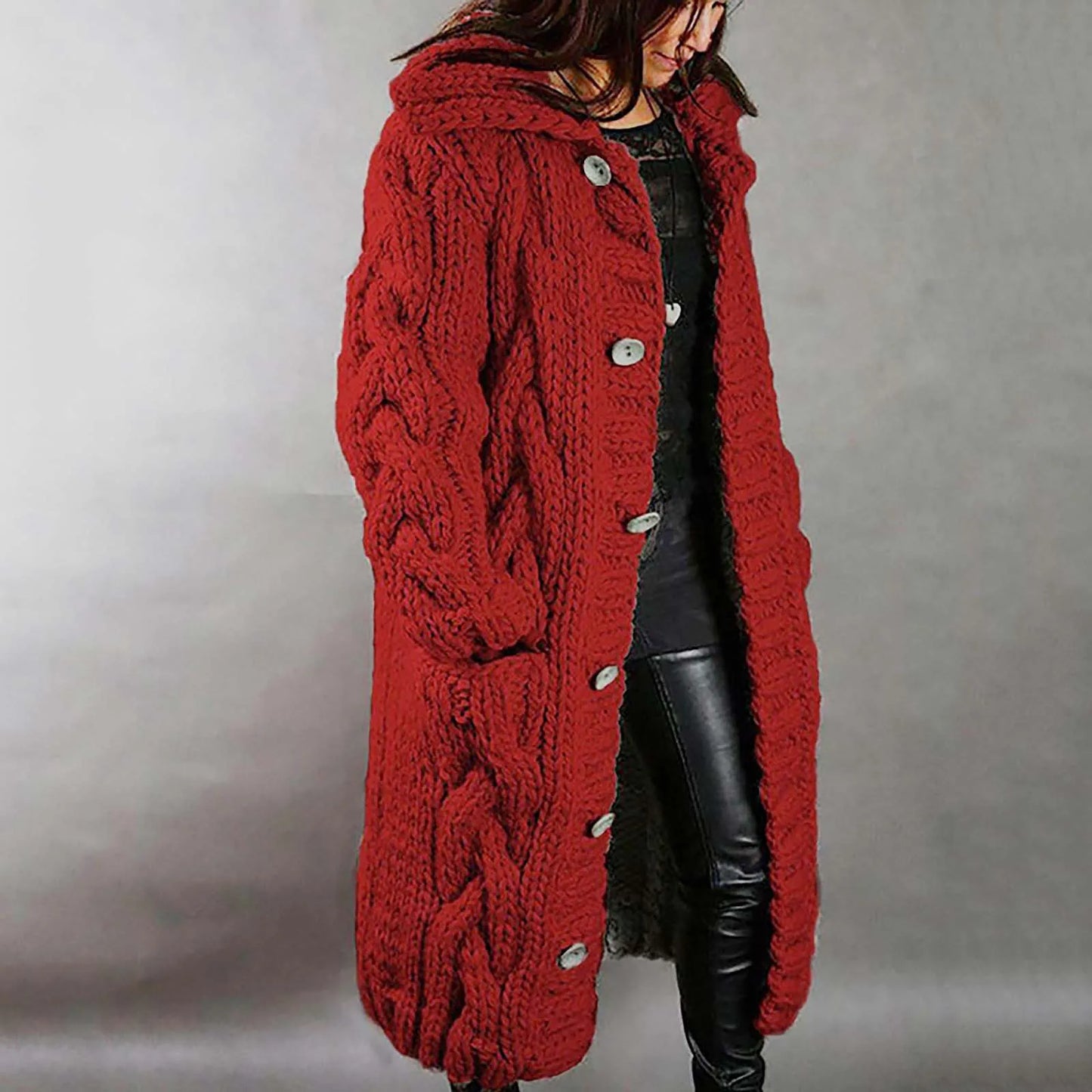 Thick Warm Women Kimono Cardigan Sweater Long Sleeve Hood Coat Pocket