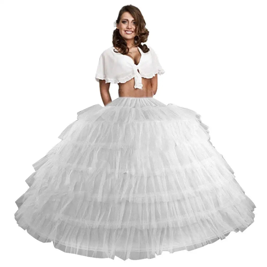 Women 6 Hoop 6 Layered Petticoat White A-line Floor-Length Underskirt for Bridal Wedding Dress Ball Gown