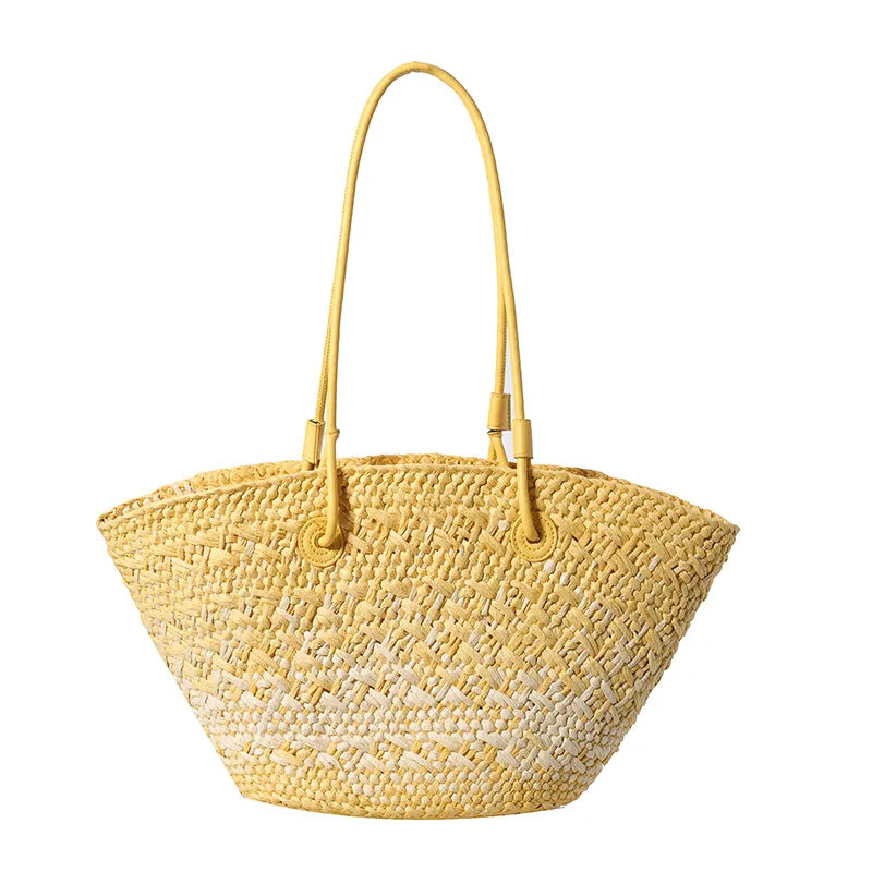 Color Straw Underarm Shoulder Bag, Summer Beach Vacation Travel Tote Bag