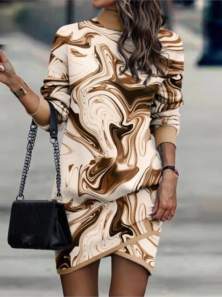 Women's High Collar Casual Long Sleeved Short Dress