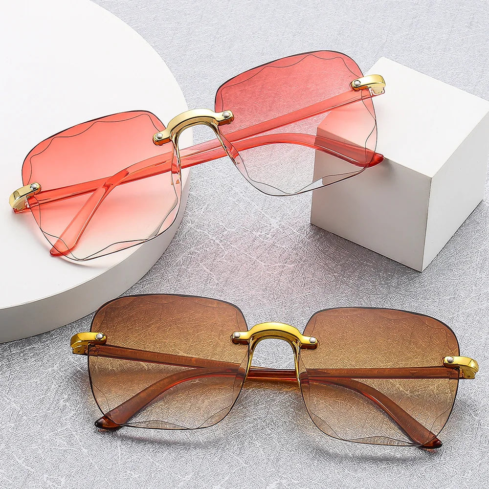 Sunglasses For Women ladies Rimless Diamond cutting Lens Brand Designer Ocean Shades