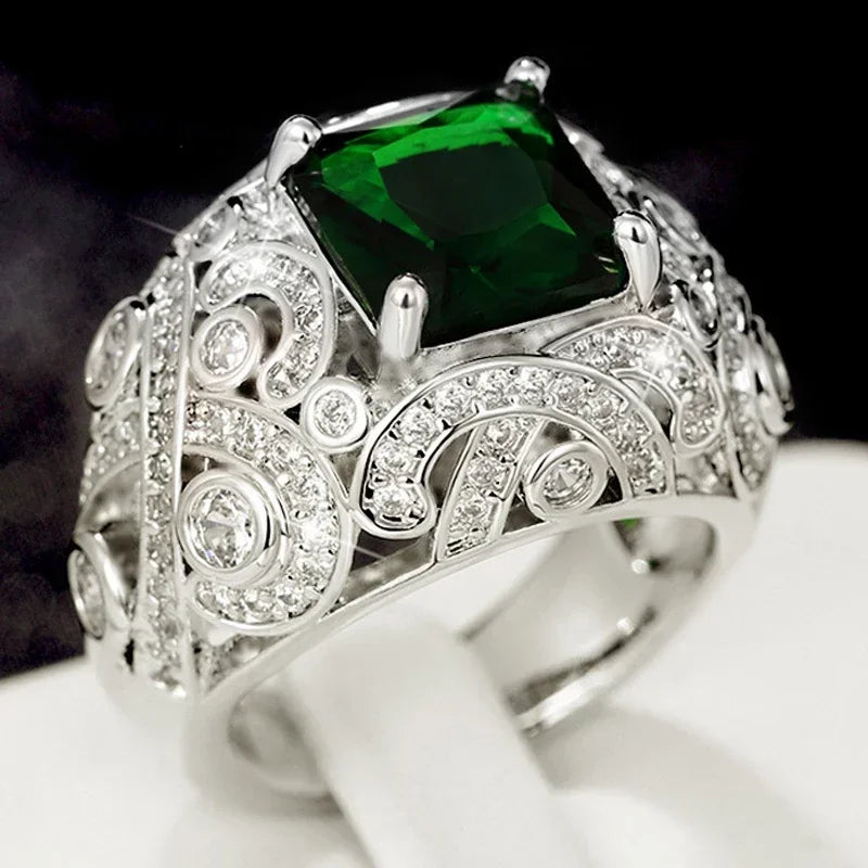 Women's Luxury Emerald Cubic Zirconia Jewelry Ring