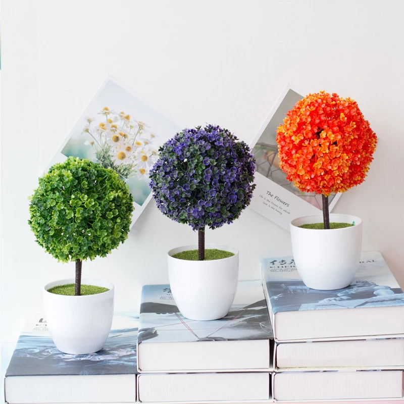 Artificial Plants Potted Green Bonsai Sakura Snowball Home Decor