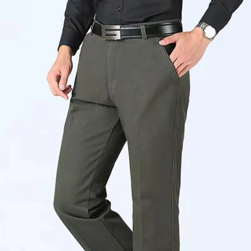 Summer Autumn Thick 100% Cotton Straight Leg Men's Pants