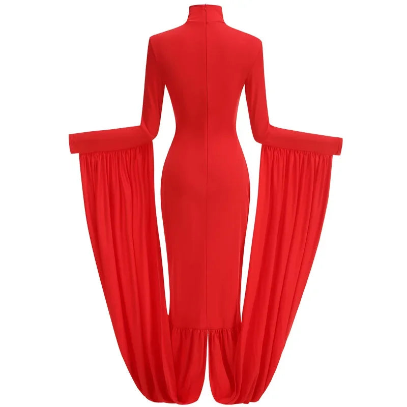 Elegant Women Sexy Long Sleeve Slim Fit Dress High Collar Knee Length