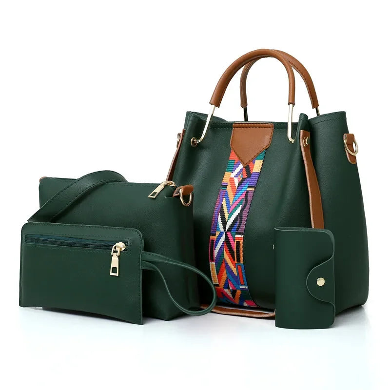 4 Pcs Luxury Handbag Large Capacity Women's Tote Shoulder, Wallet, Card Case Bag