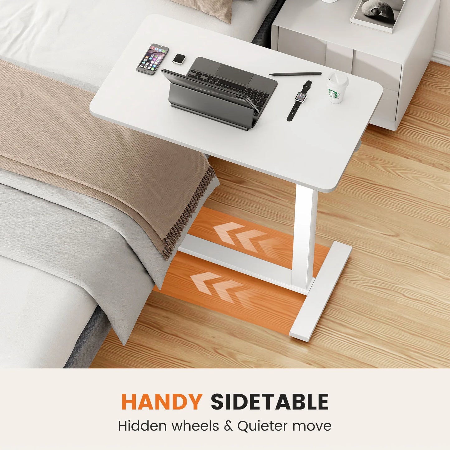 Mobile Standing Desk Table with Hidden Wheels Adjustable Height