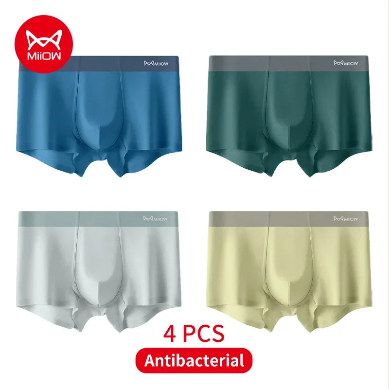 4Pcs Traceless Breathable Silky Antibacterial Men Boxers Trunks