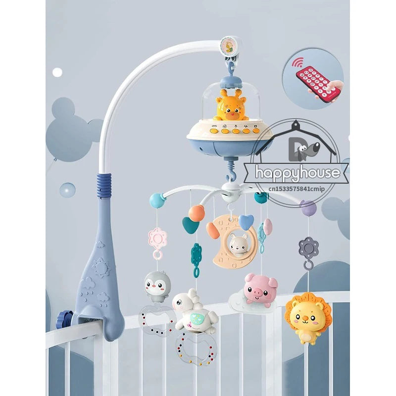 Newborn Baby Crib Musical Mobile with Lights Music Projection for Infants Remote Control Crib Toy