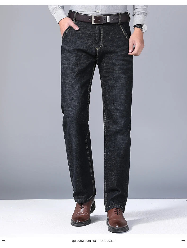 Men Light Luxury Stretch Slim Fit Comfortable Soft Pants Straight Casual Denim Trousers
