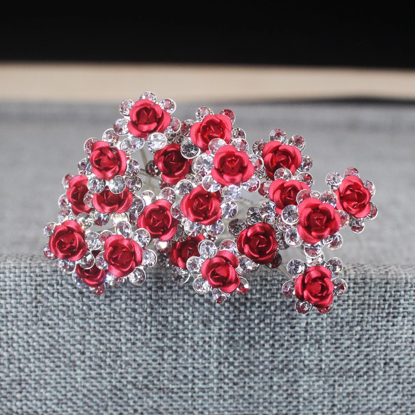 20PCS Rose Flower Rhinestone Hair Clips Crystal Hair Pins for Bridal Wedding Party Daily Hair Jewelry Accessories