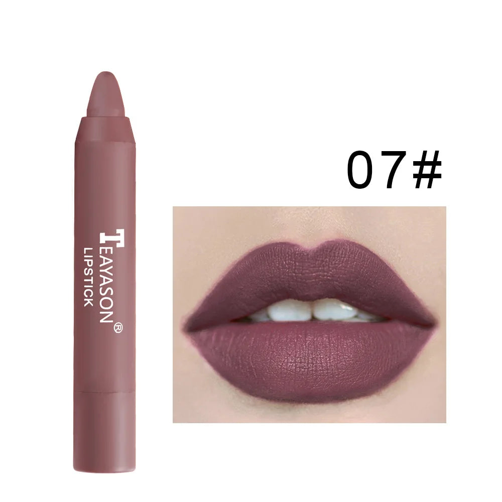 12 Colors Velvet Matte Lipstick Pen Waterproof Lasting Nude Crayon