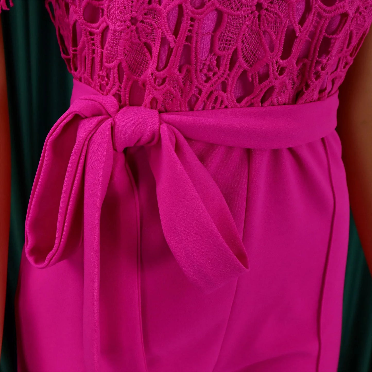 Elegant Jumpsuits & Rompers for Women O Neck Short Sleeve Sashes Lace