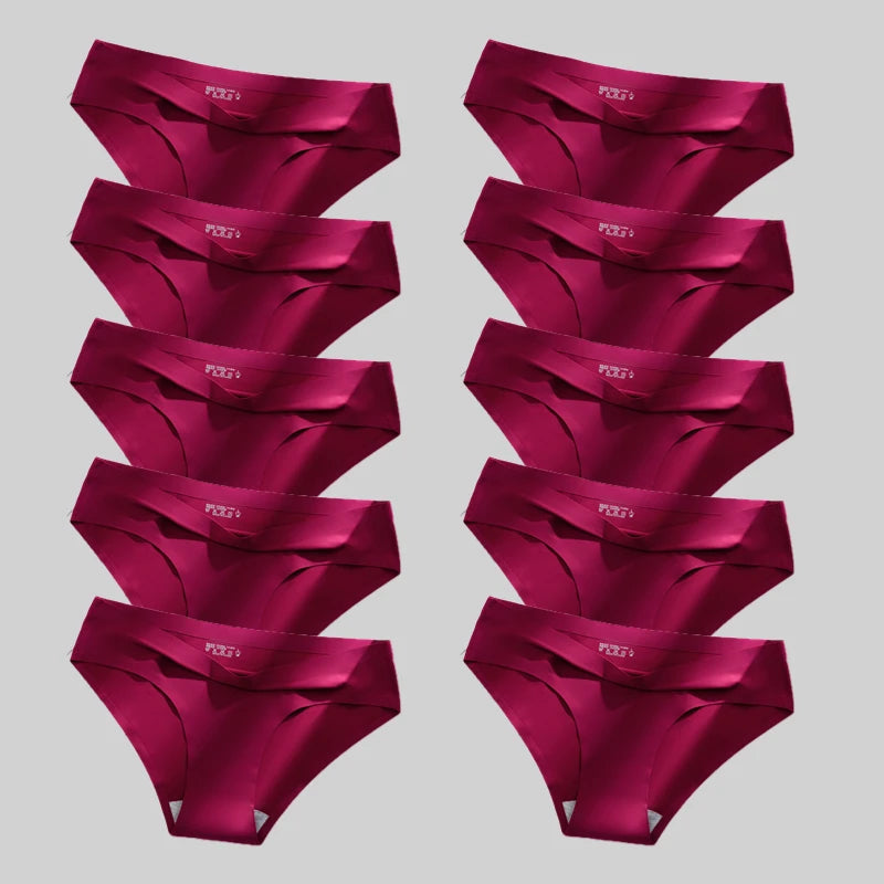 10PCS/Set Seamless women's Comfortable Underwear Silk Satin Breathable