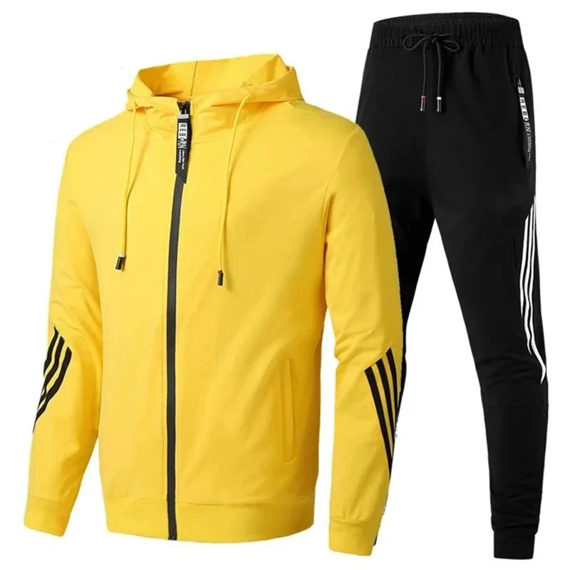 Men Tracksuit Casual Joggers Hooded Sportswear Jackets + Pants 2 Piece Set