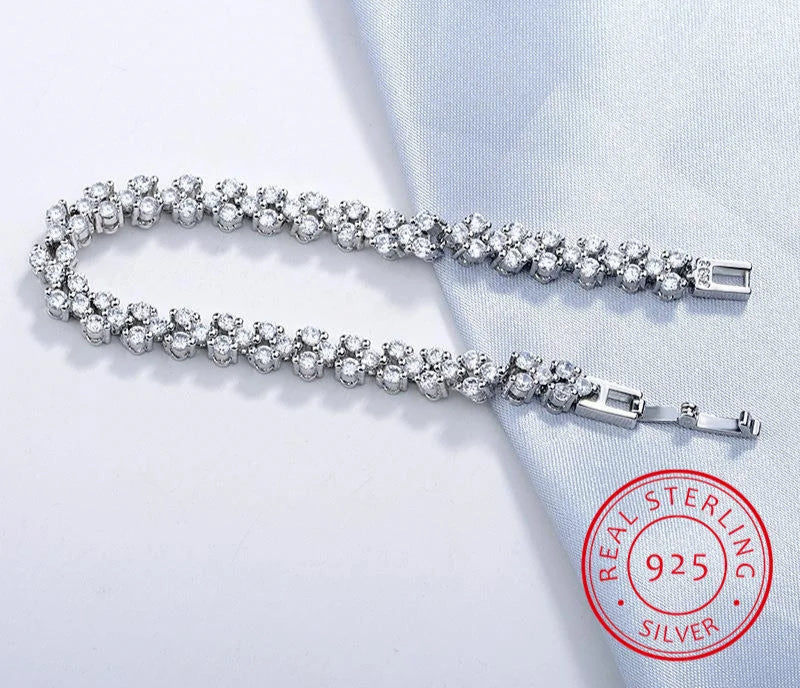 Silver bracelet 925 metal stamp with cubic zirconia stones
