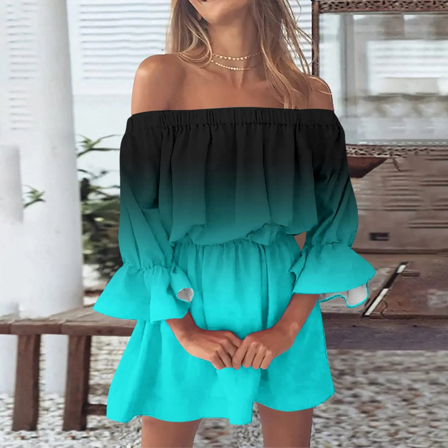 Elegant Summer Print Off Shoulder Dress for Women