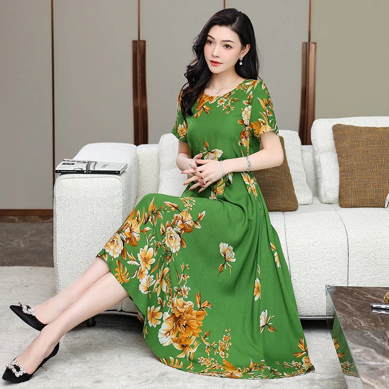Women Summer Loose Casual O-neck Dresses Plus Size