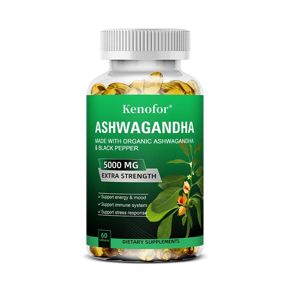 Ashwagandha Supplement 4800 Mg, Natural Adaptogen, Brain and Memory Enhancer, Improved Mood, Sleep and Energy, 120 Capsules