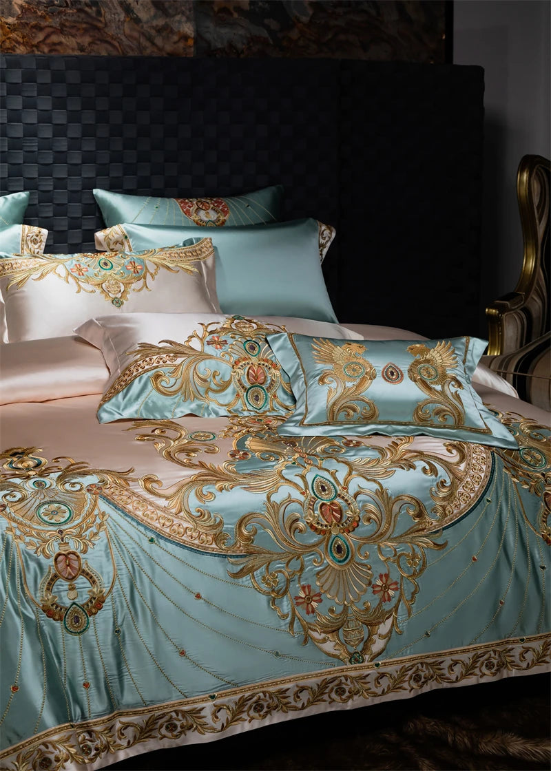 4/6/9Pcs Royal Gorgeous European Palace Embroidery Bedding Set Egyptian Cotton Duvet Cover Bed Sheet Pillowcases