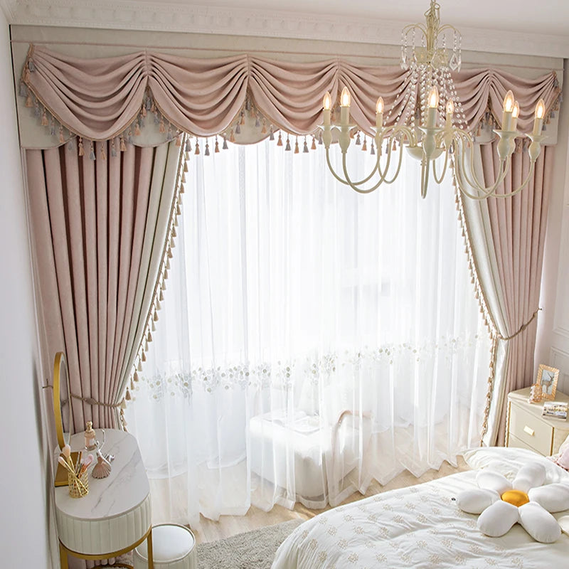 Pink Living Room Modern Bay Window Cloth Curtain Tulle Valance Drape C1139