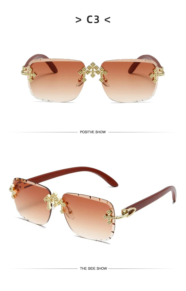 Luxury Steampunk Rimless Square Men Sunglasses UV400