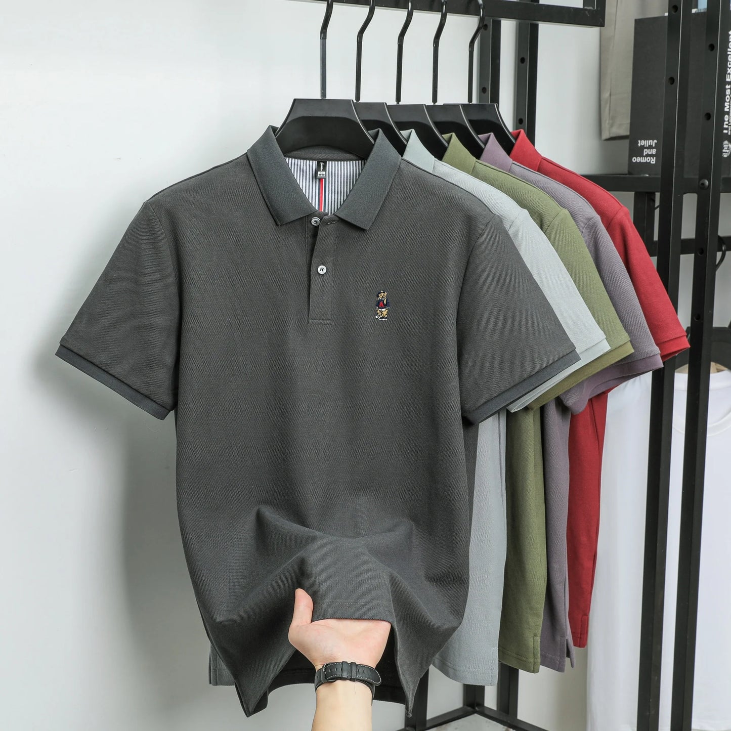 100% cotton high-end brand men short sleeve polo shirt cartoon bear embroidery comfort texture skin friendly breathable T-shirt