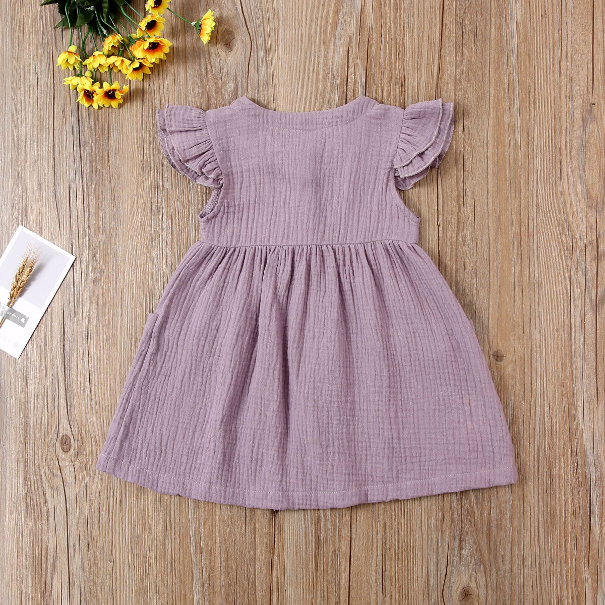 0-6Years Toddler Kid Baby Girl Summer Dress Ruffles Sleeves Cotton Button Pocket Dress Sundress