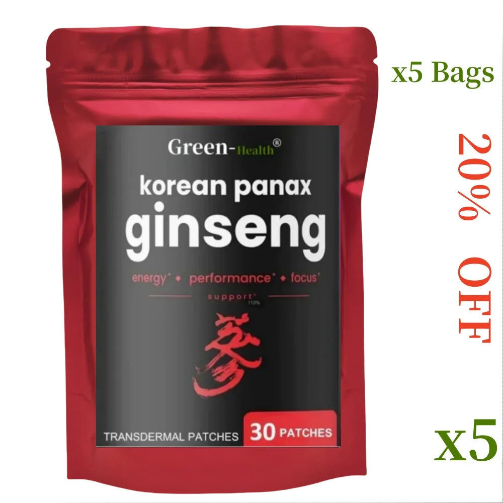 Korean Red Ginseng Root Transdermal Patches 30 Count Energy Focus Performance Vitality Immune Support