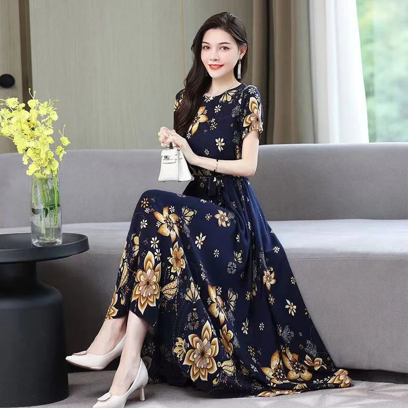 Women Summer Loose Casual O-neck Dresses Plus Size