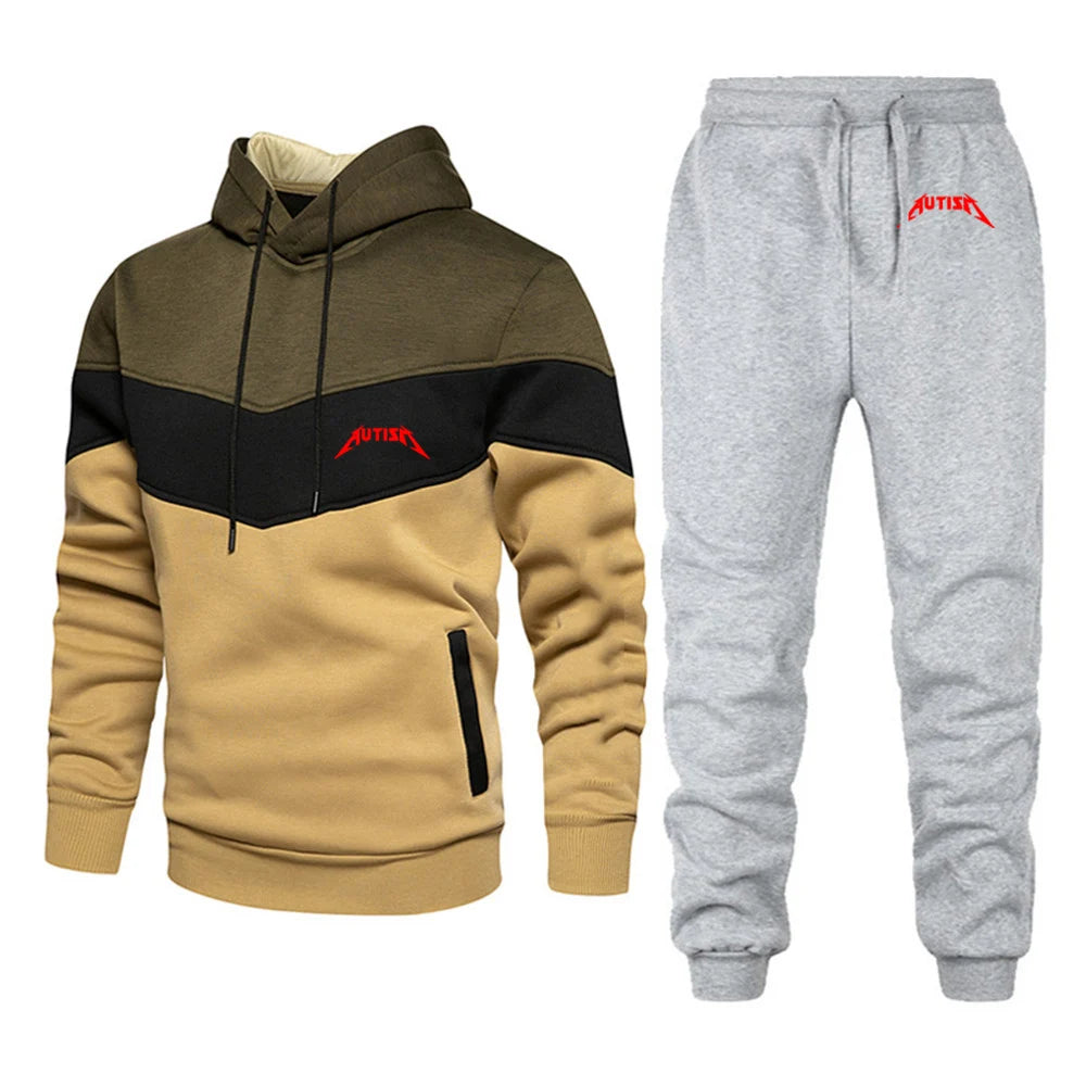 Spring Autumn Men's High Quality Long Sleeve Hooded + Leisure Pants