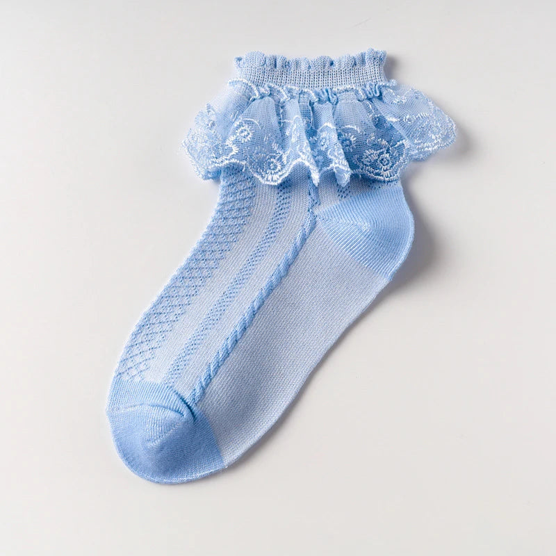 Breathable Cotton Socks with Ruffle Lace