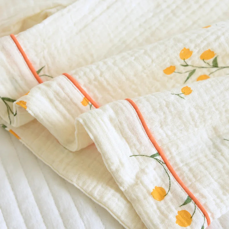 Summer women's cotton crepe three-piece short sleeve + shorts + trousers large size simple flower pajamas