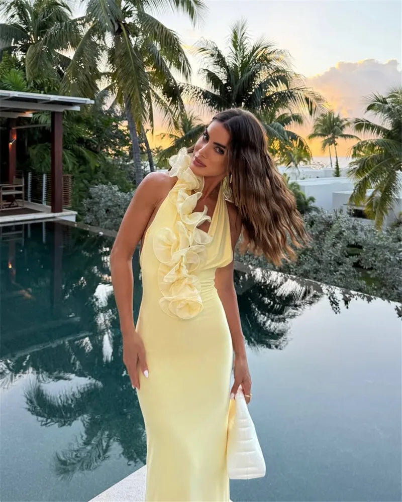 Mesh Rose Deep V Neck Sexy Maxi Dress For Women